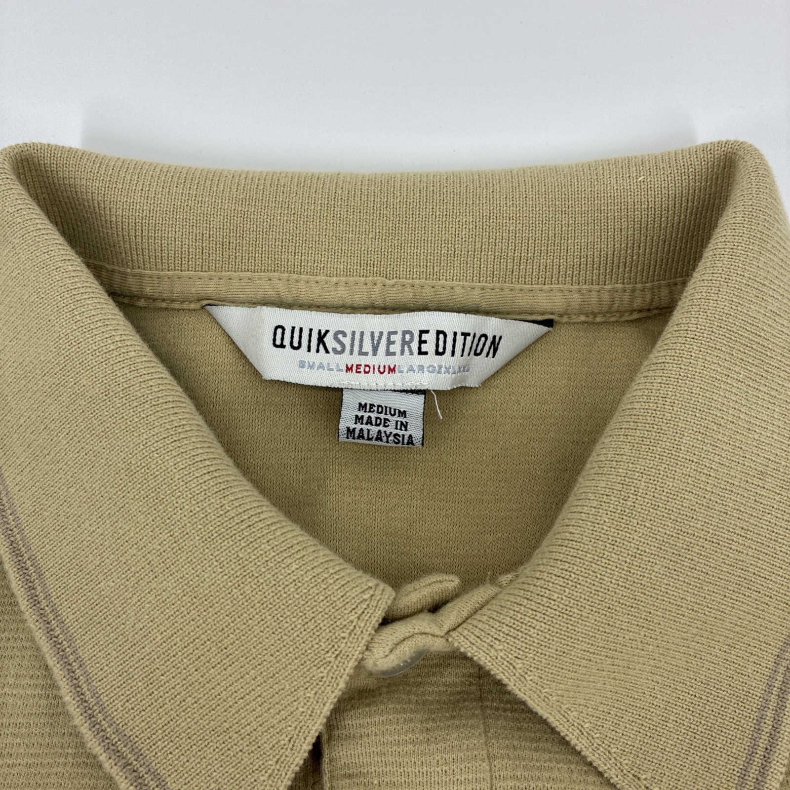 Vintage Quiksilver Polo Shirt Men Medium Beige Striped Ribbed Edition Surf Y2K