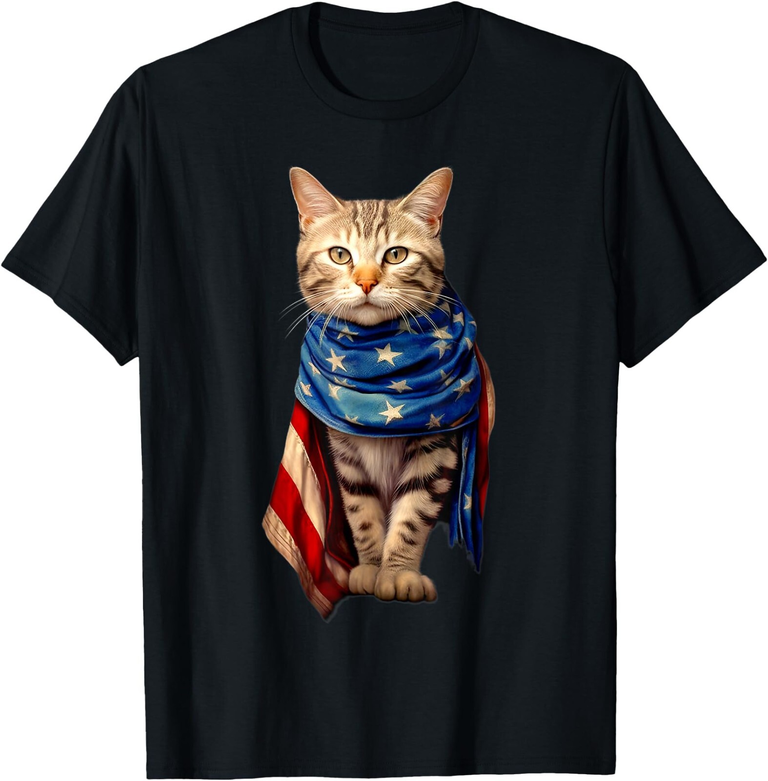 Patriotic Cat 4th Of July Men USA American Flag T-Shirt, Unisex Tee