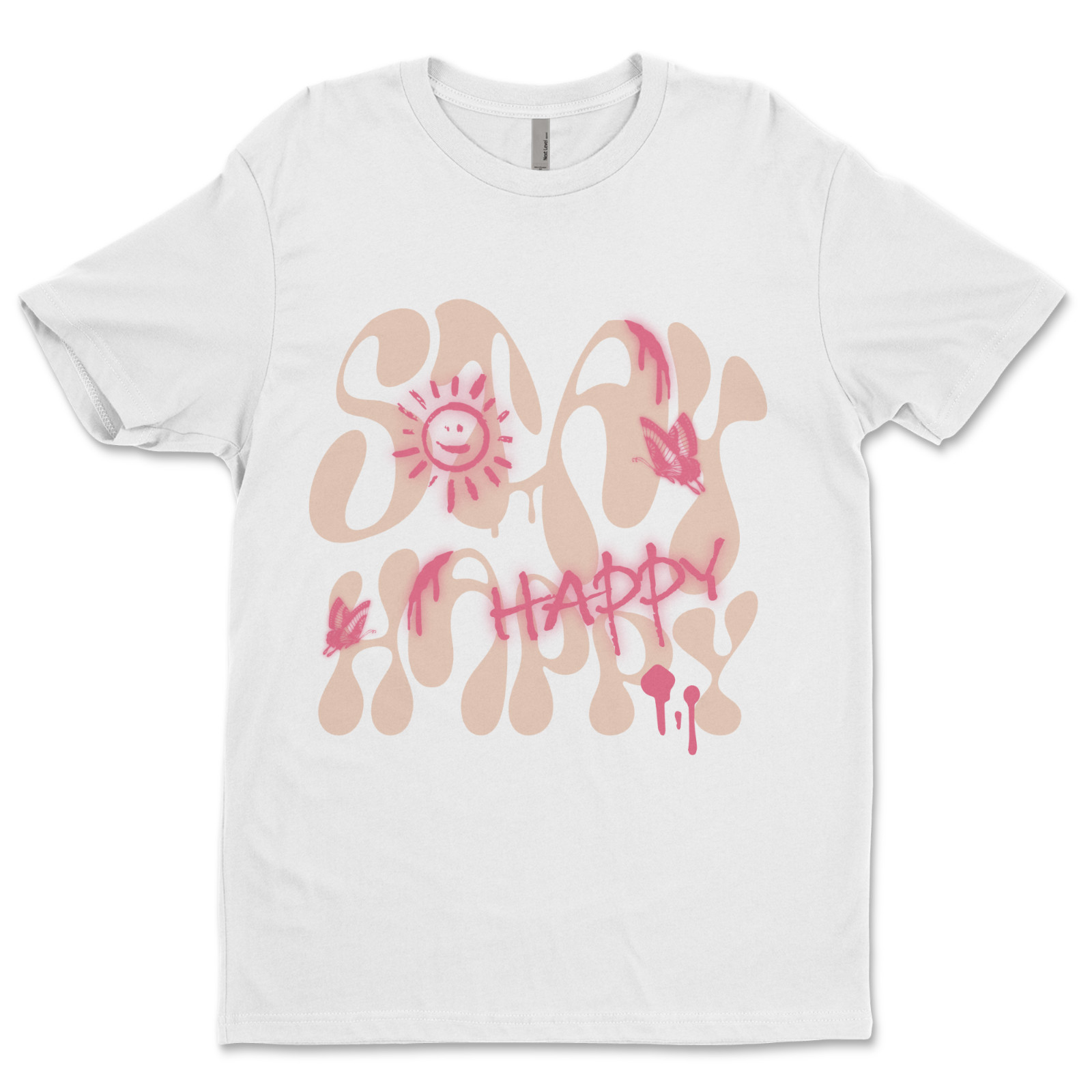 Custom T-Shirt, Stay Happy Dtf Print On Next Level T-Shirt unisex Soft Cotton