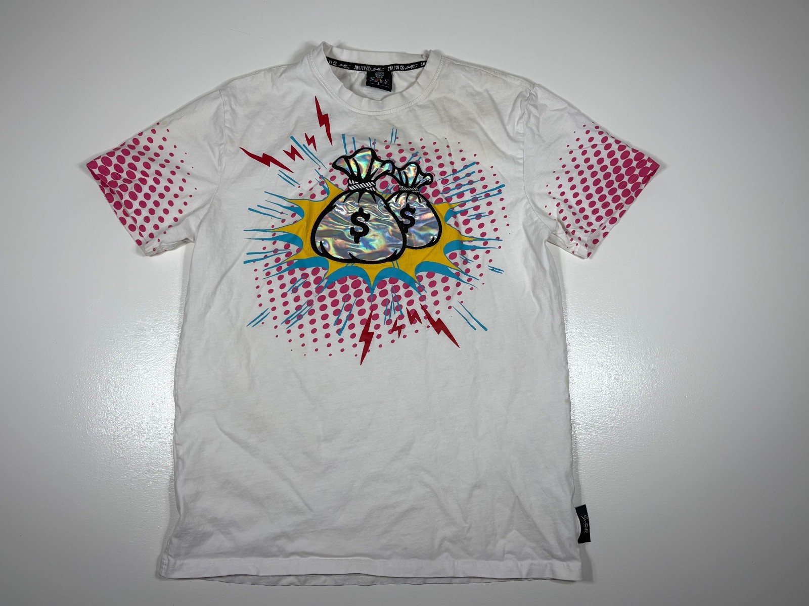 Switch Graphic T Shirt Men Large White Money Bag Streetwear Y2K Style