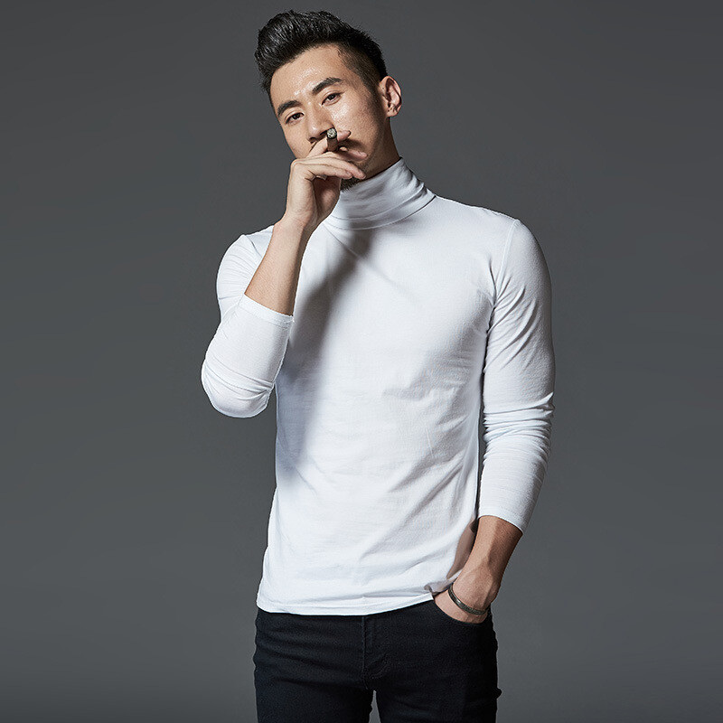 Spring and Autumn Men’s Thin Solid Color Half Turtleneck Long Sleeve T-Shirts
