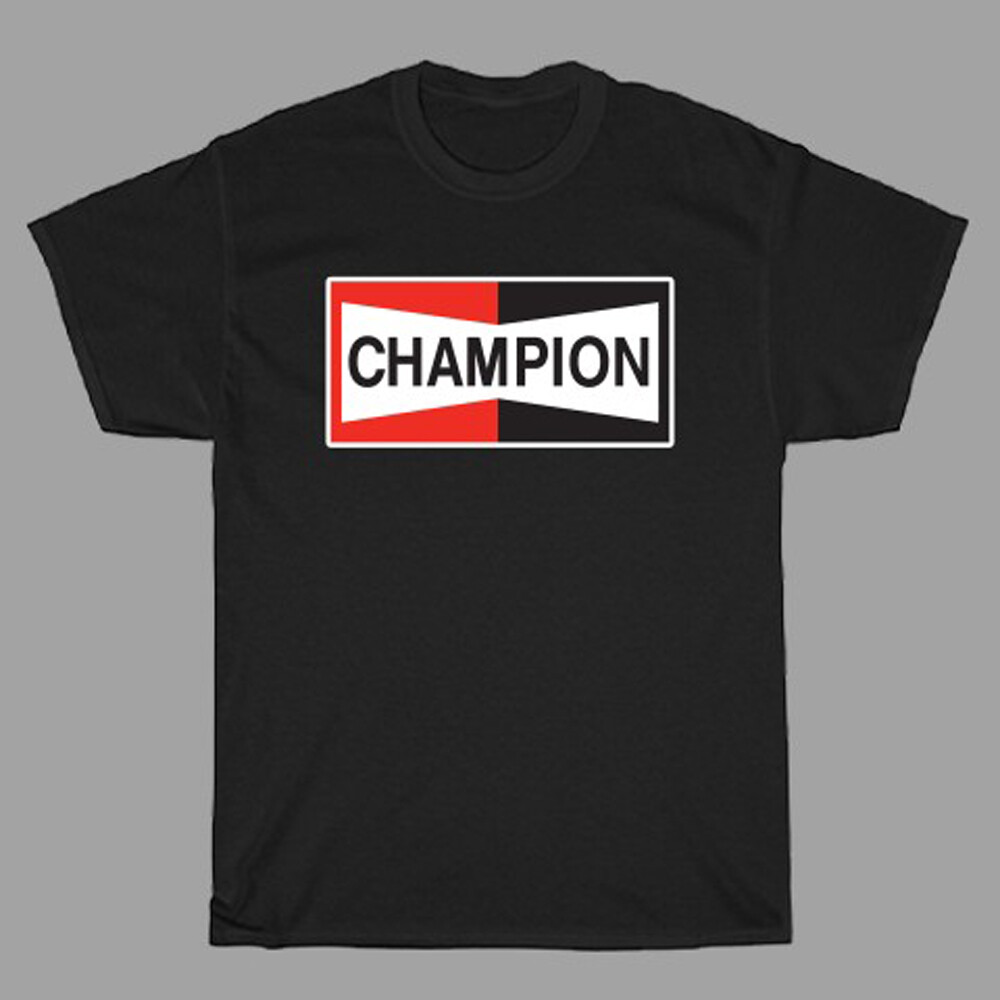 Champion Spark Plug Logo Men’s Black T-Shirt Size S-5XL