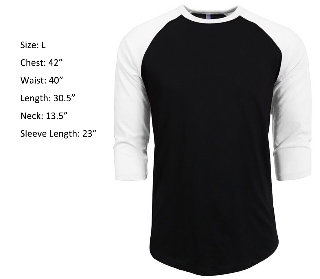 New 3/4Sleeve Raglan Baseball Mens Plain Tee Jersey Sports T-Shirt Black White L