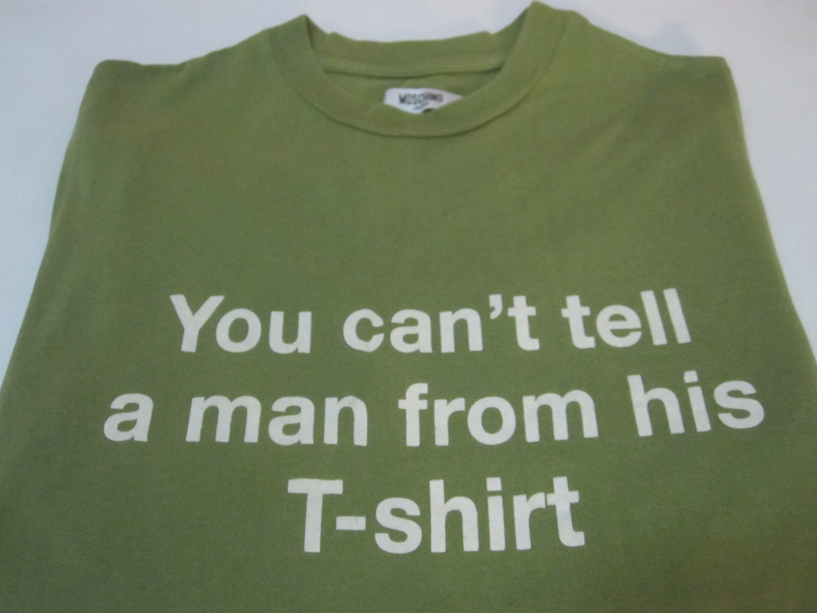 Vintage Moschino Jeans Graphic Quote Print Slogan T-Shirt (Olive Green | S)