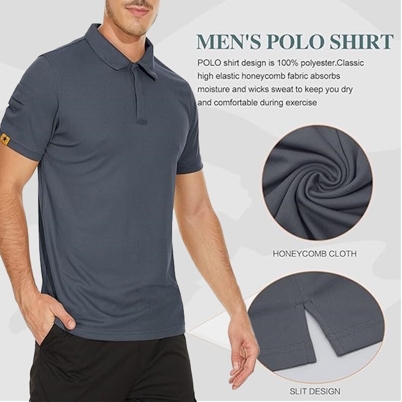 Men’s Tactical Polo T-Shirt Quick Dry Combat Short Sleeve Team Work Casual Shirt