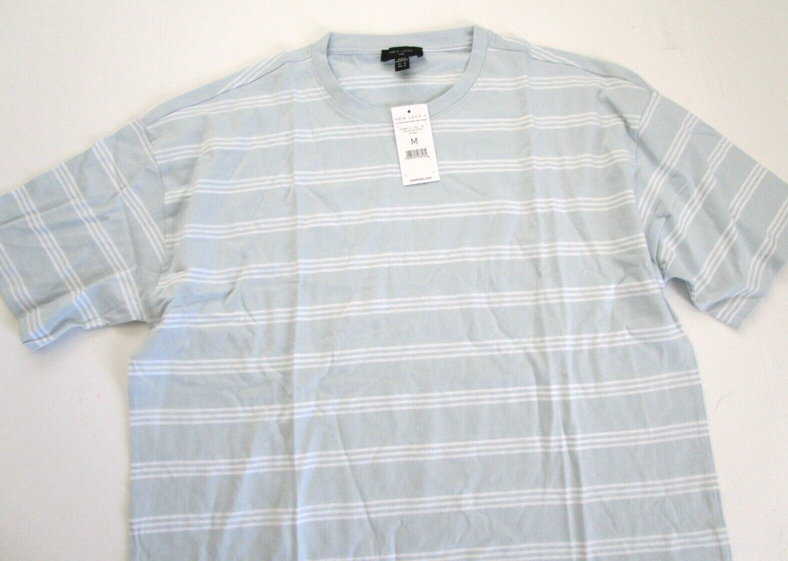 New Look Men’s Oversized Medium T-Shirt Blue/White Stripe 100% Organic Cotton