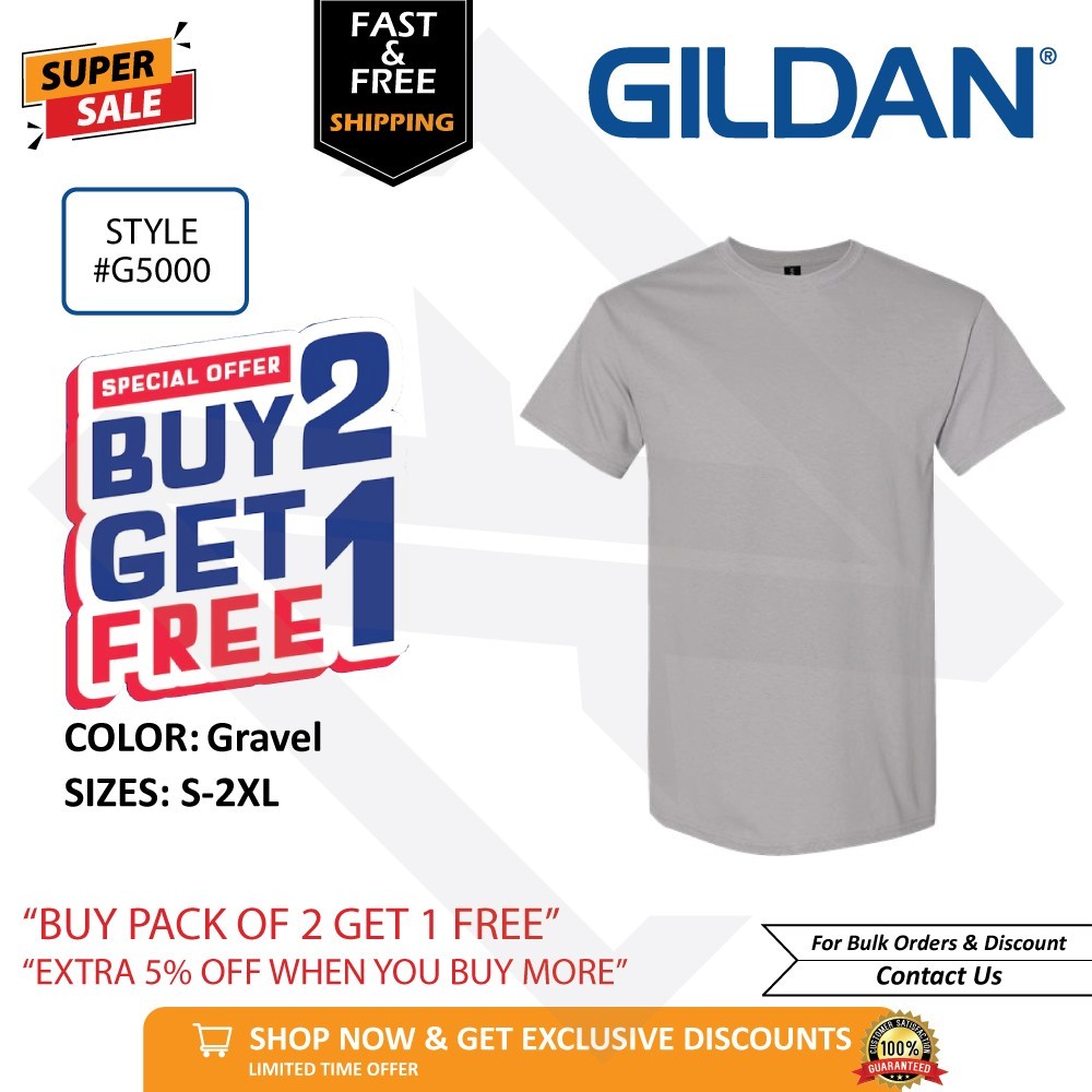 Gildan G500 Heavy Cotton Unisex T-Shirt Blank Tee S-2XL Buy 2 Get 1 FREE!