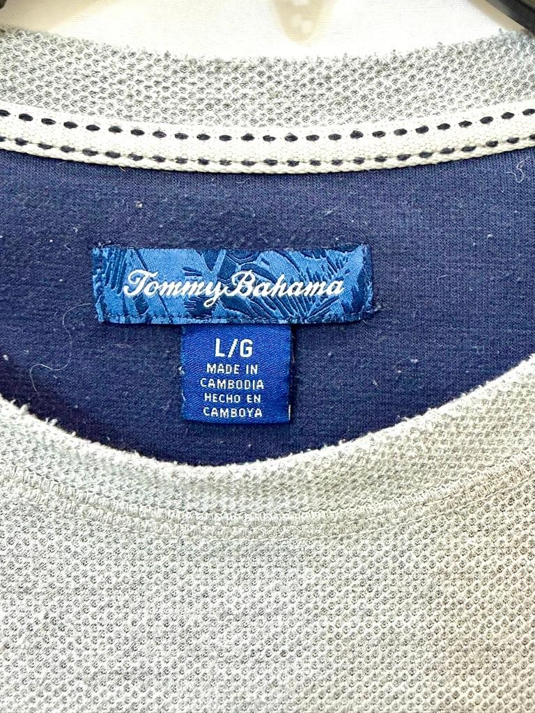 Tommy Bahama Shirt Mens Large Gray Long Sleeve Marl Knit Marlin Logo Pullover