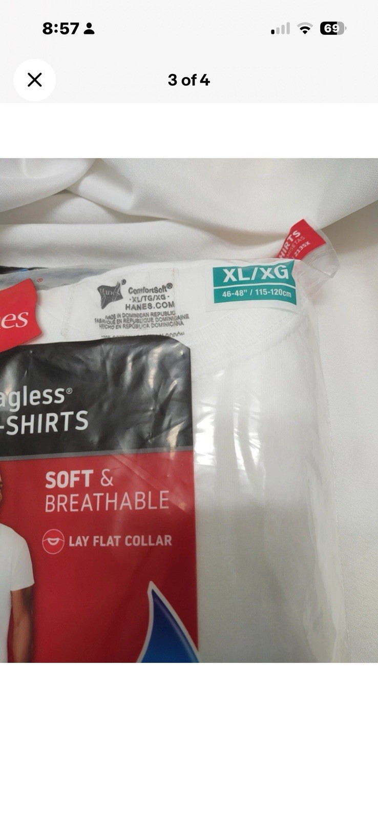 Hanes White Tagless Crew Undershirts Tshirts Mens XL White 3 Pack NWT