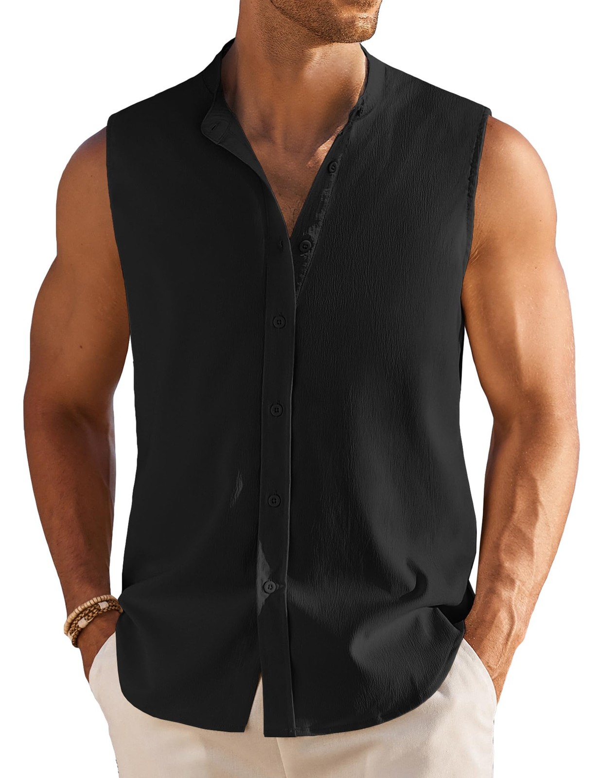 COOFANDY Mens Black Casual Tank Top Summer Beach Sleeveless Shirts Vacation T…