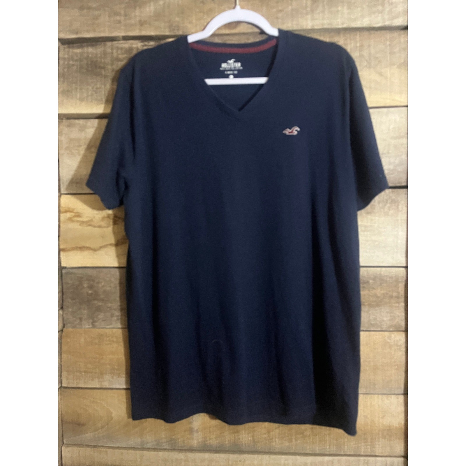Hollister Mens Must-Have Collection V-Neck T Navy Blue Seagull Logo XL Short Slv