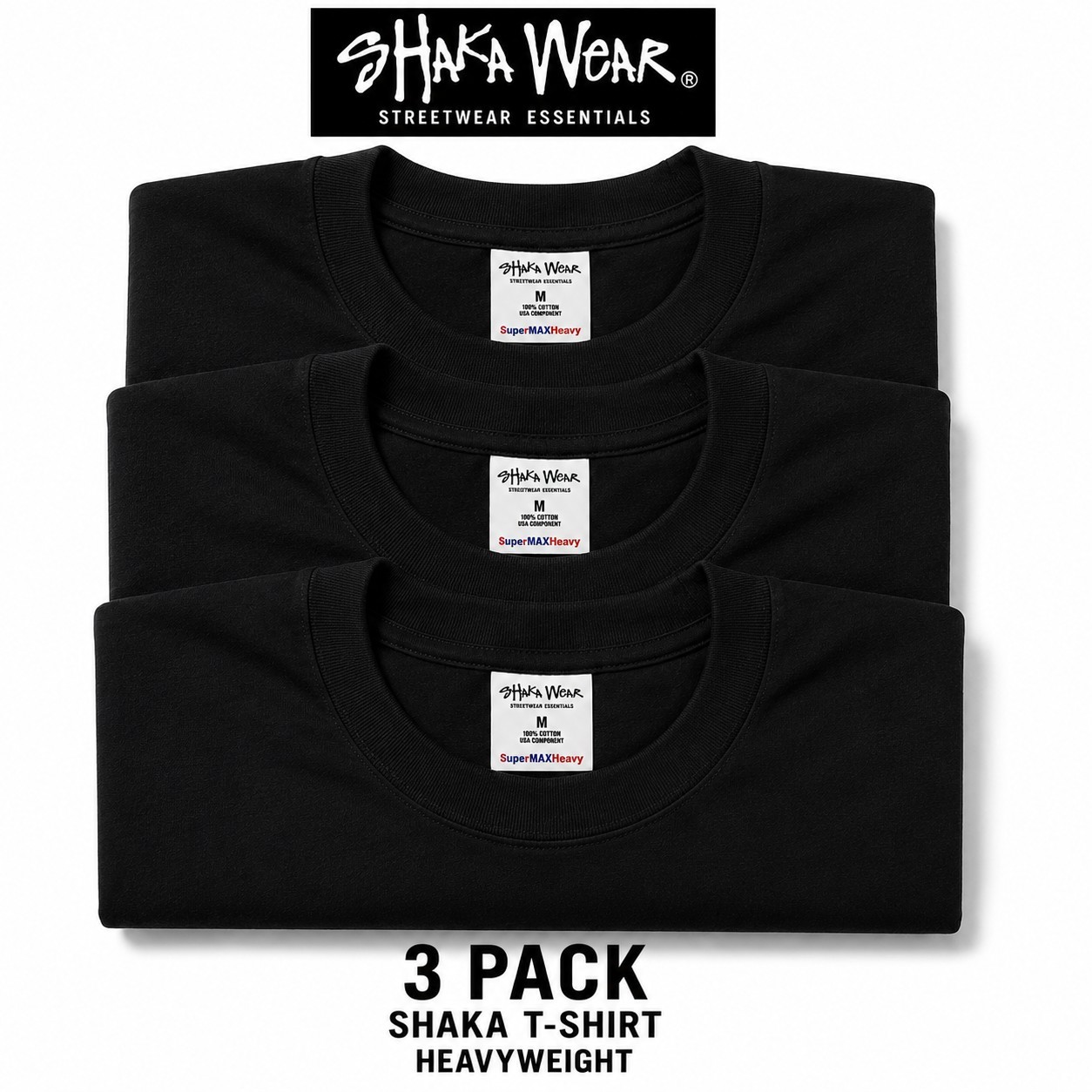 Shaka Wear Heavyweight T Shirt 3 Pack Men Blank Black & White Thick Tee
