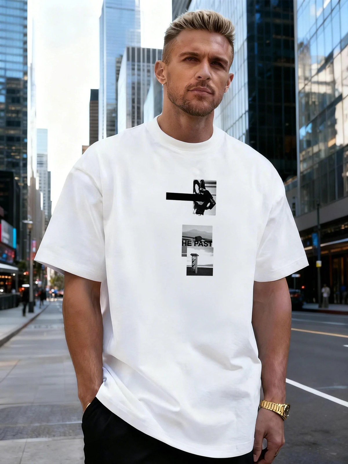 Abstract Letter Graphic 100% Cotton Men’s T-Shirt, Suitable for Daily Streetwear