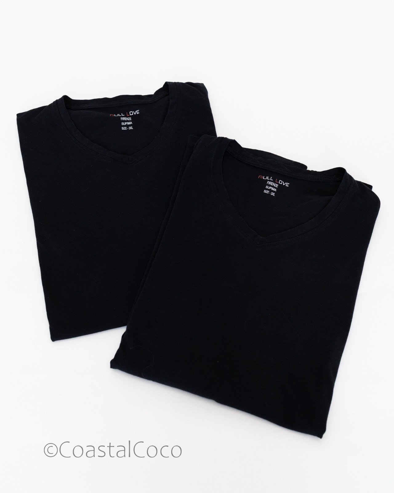 Set of 2 Supima Cotton 3XL Mens V-neck T-shirt Black Firenze Italian Classic Tee
