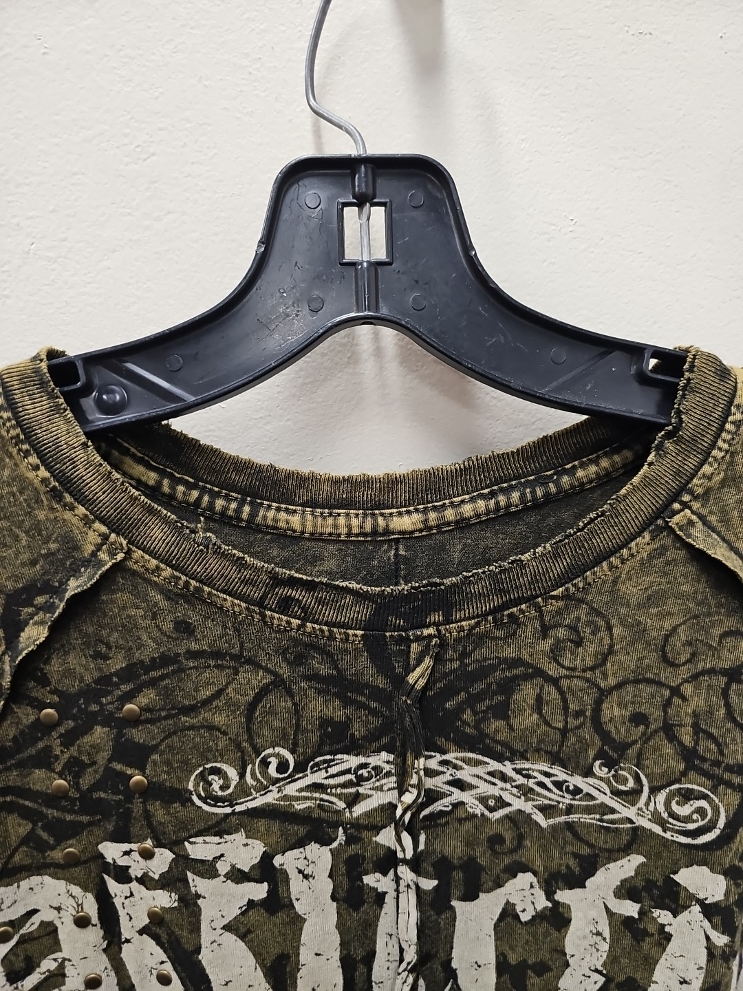 Affliction Dead Or Alive Shirt Men’s Large Copper Crewneck Beaded Rockabilly