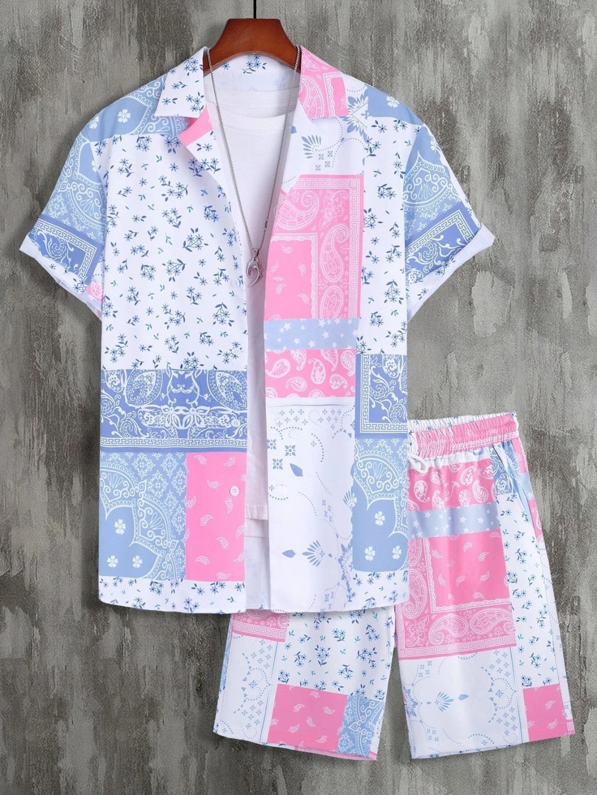 Men Summer Outfit 2-Piece Set Short Sleeve T-Shirt and Shorts Sweatsuit Set