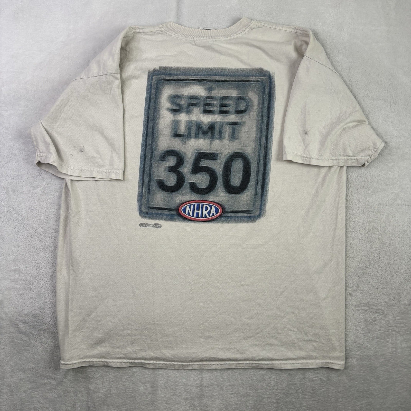 VTG Gildan NHRA Nascar Speed Limit 350 White SS Graphic Shirt Distressed Mens XL