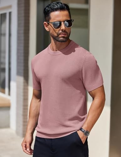 Men’s Pull On Shirt Short Sleeve Regular Fit Viscose (Rayon COOFANDY Mens Knit