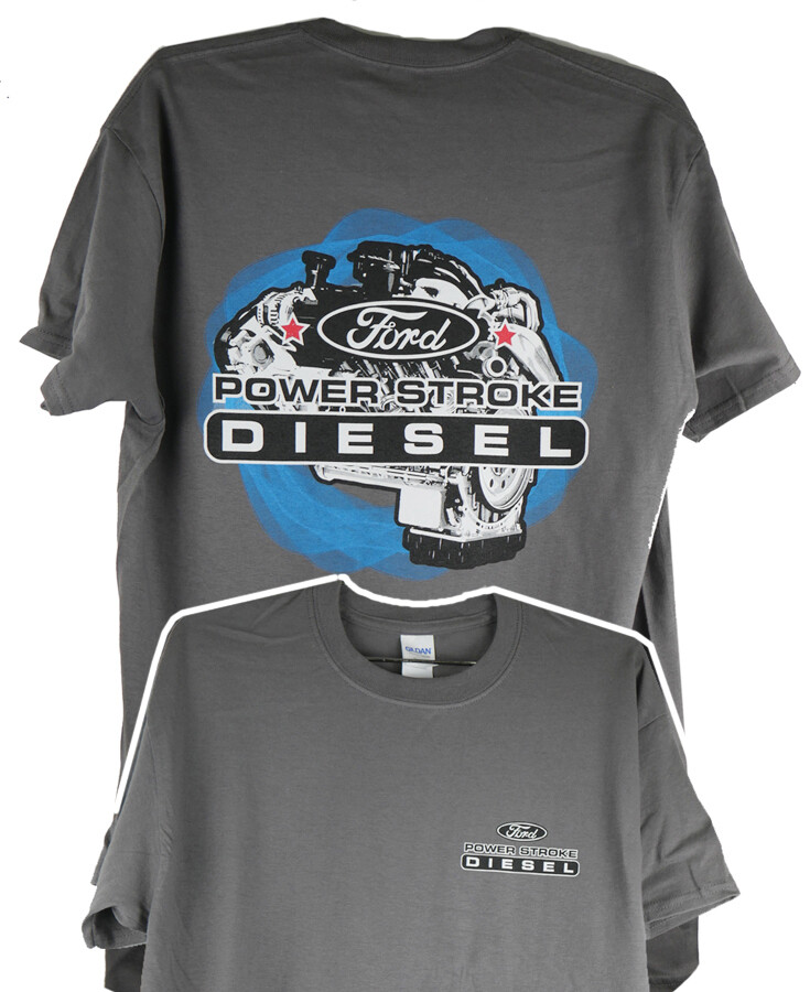 Ford Powerstroke Diesel Engine Graphic Cotton T-Shirt Charcoal Official Licensed