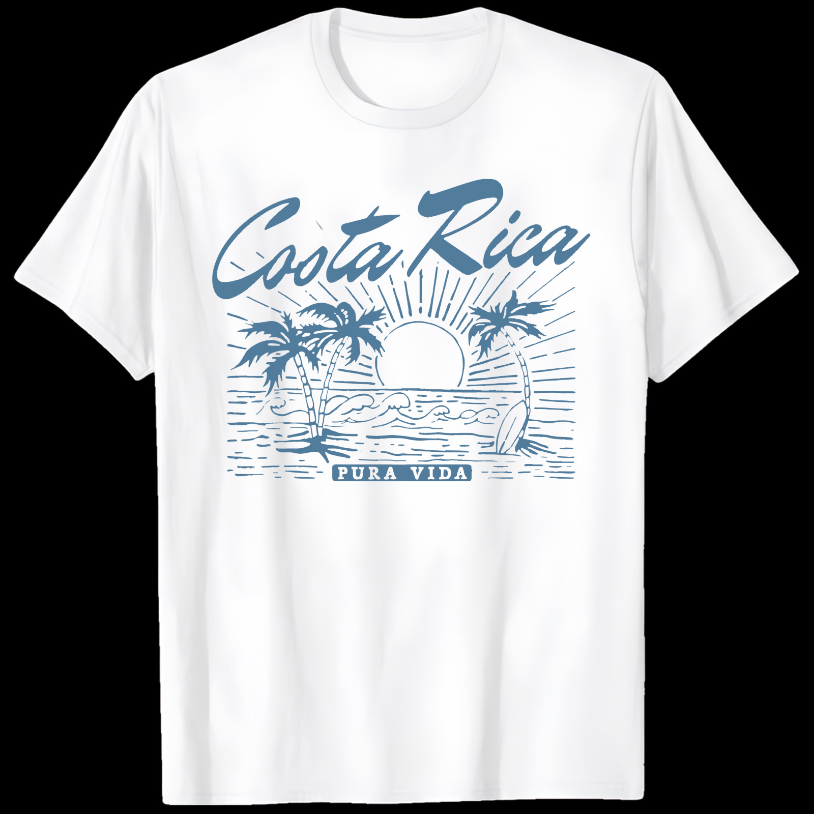 Costa Rica Pura Vida Vintage Distressed Beach WHITE T-Shirt S3
