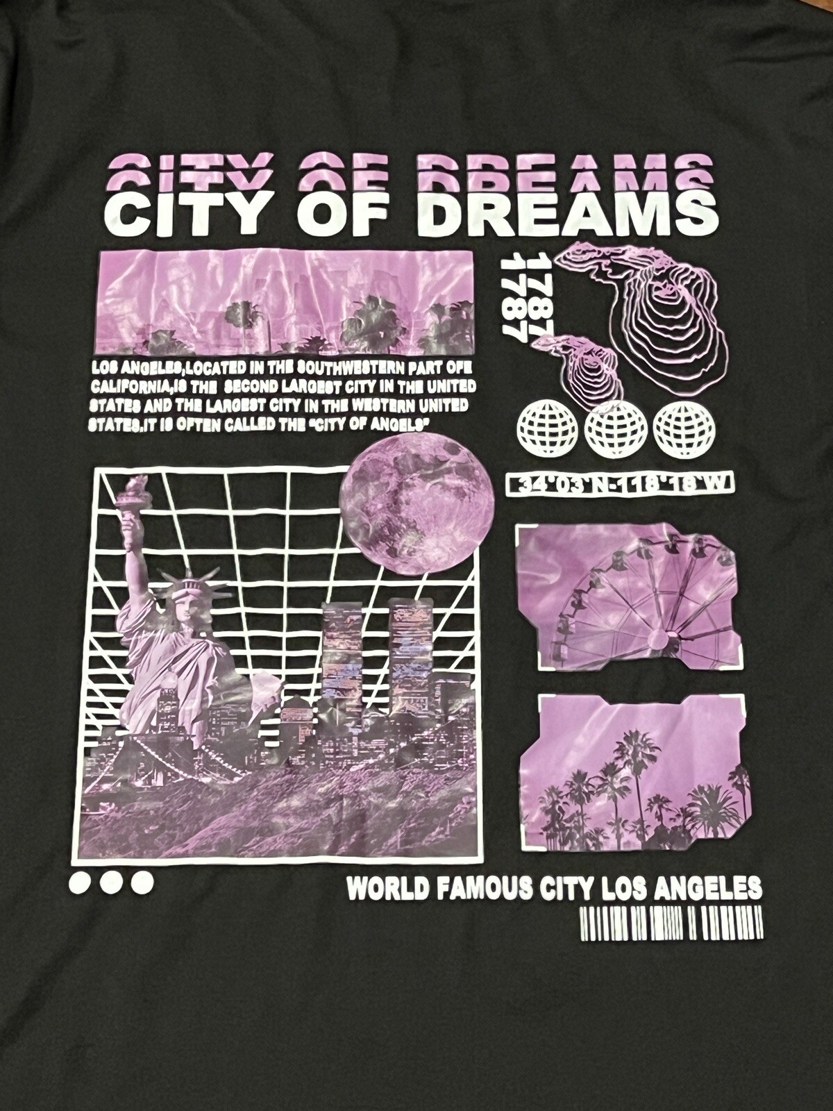 Romwe Black Mens XL Los Angeles City Of Dreams Double Sided Graphic Logo T Shirt