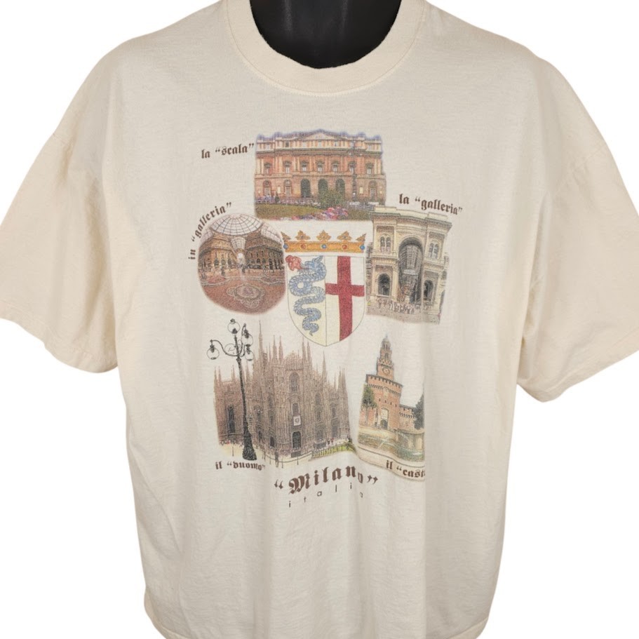 Vintage Milan Italy T Shirt Mens Size 2XL Cream 90s Milanese Landmarks Souvenir