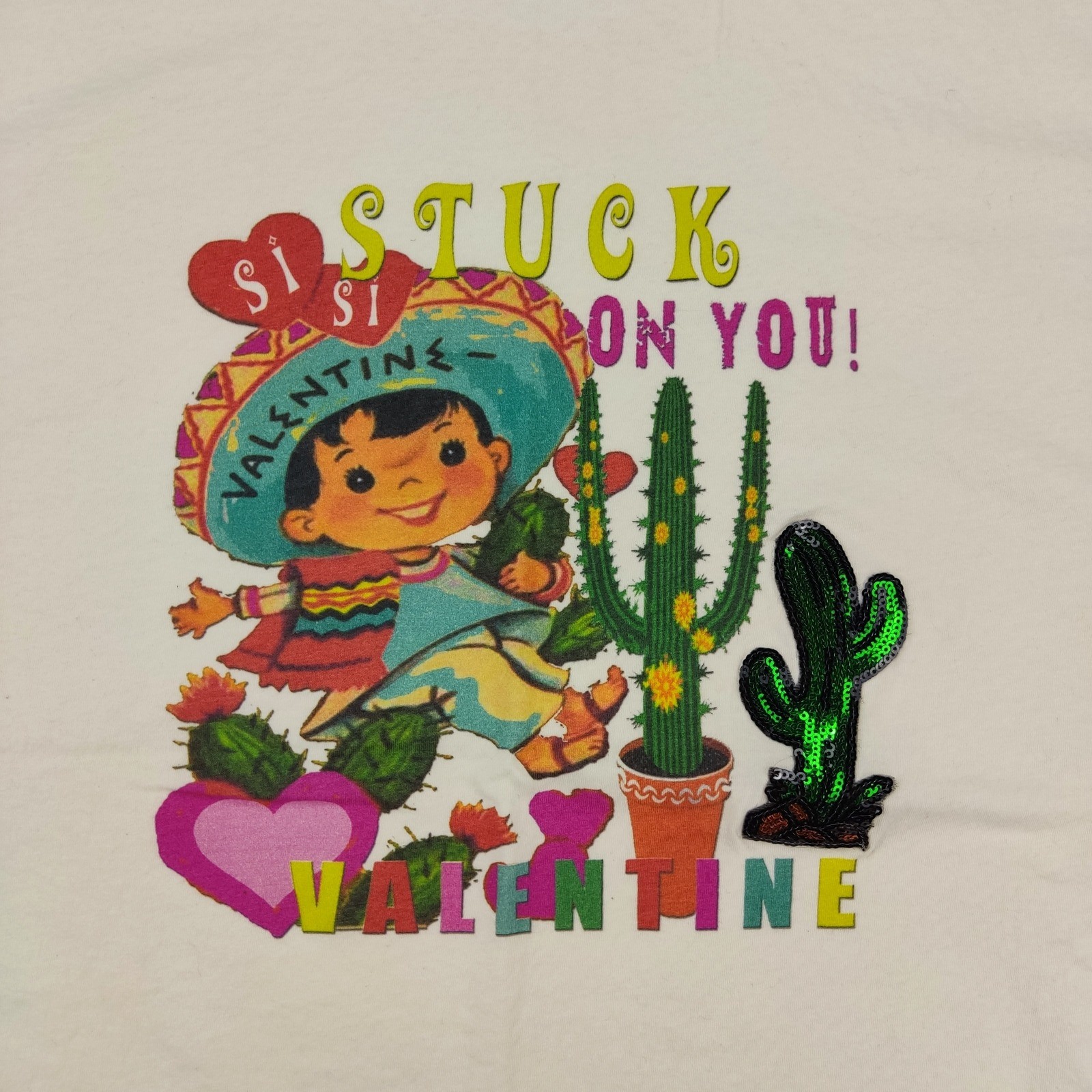 Next Level T-Shirt Mens XL Cream Stuck On You Valentine Retro Sequin Cactus Tee