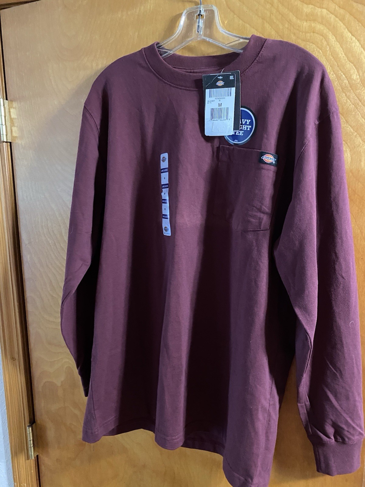 DICKIES MENS LONG SLEEVE RELAXED FIT HEAVY WEIGHT POCKET TEE SZ M BURGANDY WL450