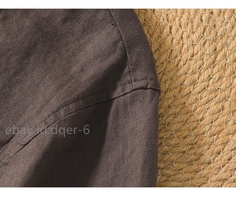 Mens Chinese Hanfu Casual Short Sleeved 100% Linen T-shirt Thin Shirt Retro Top