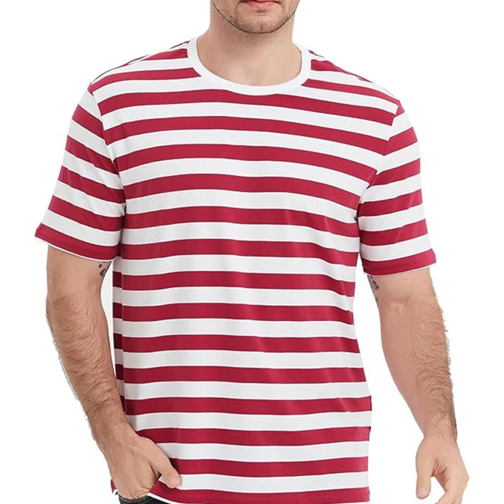 Cool Men’s Summer Loose Striped Sailor T Shirt Casual O Neck Short Sleeve Tee