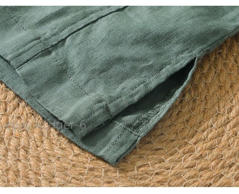 Mens Chinese Hanfu Casual Short Sleeved 100% Linen T-shirt Thin Shirt Retro Top