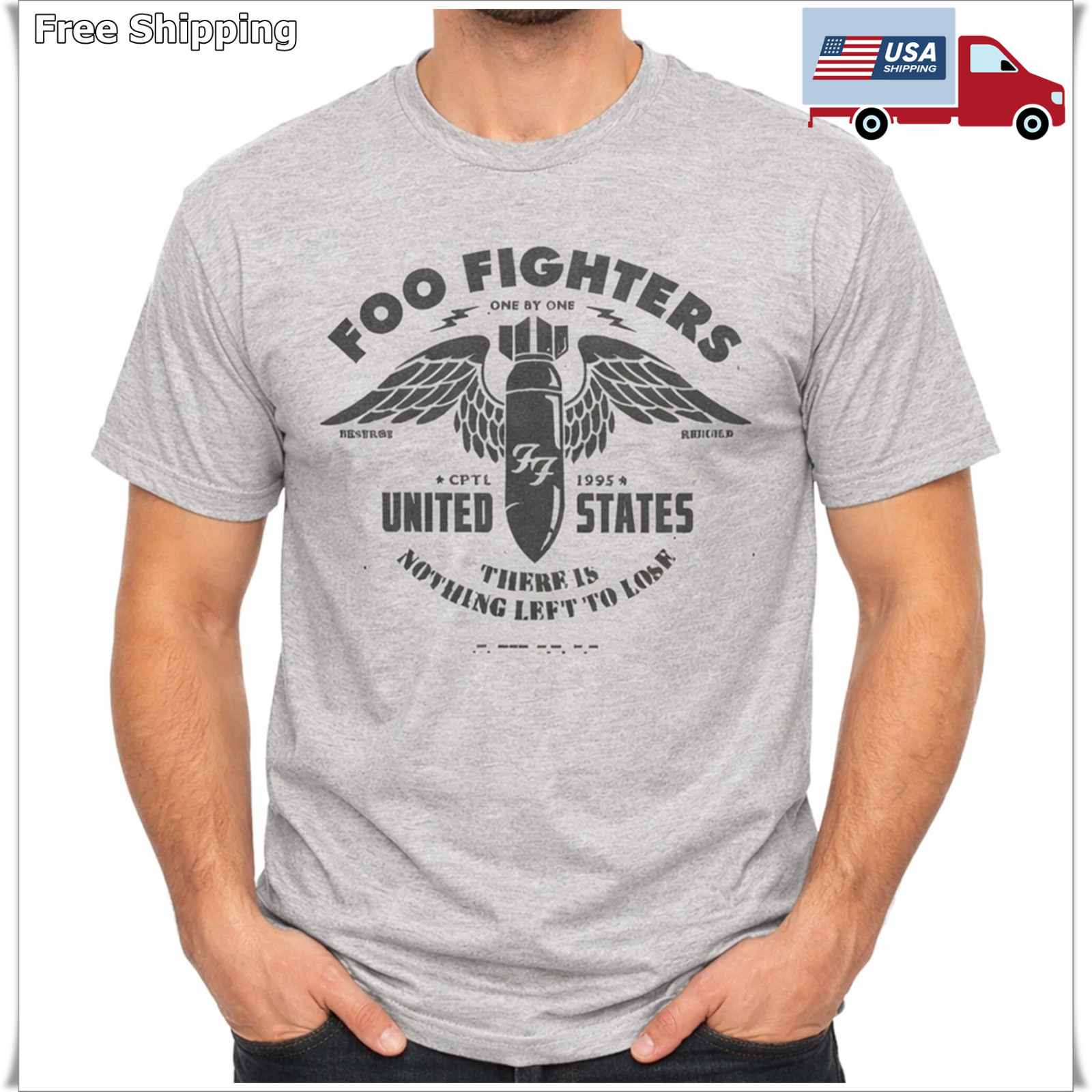 Foo Fighters Nothing Left to Lose T-Shirt Men’s Rock & Roll Music Tee Sport Grey