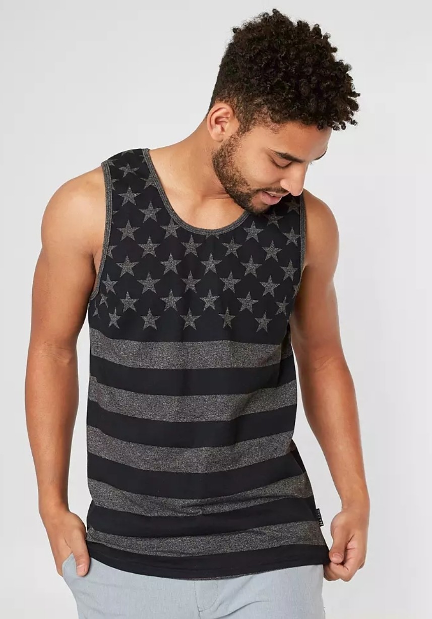 Brooklyn Cloth Stars & Stripes American Flag tank top Gray Blk Men S,Buckle USA