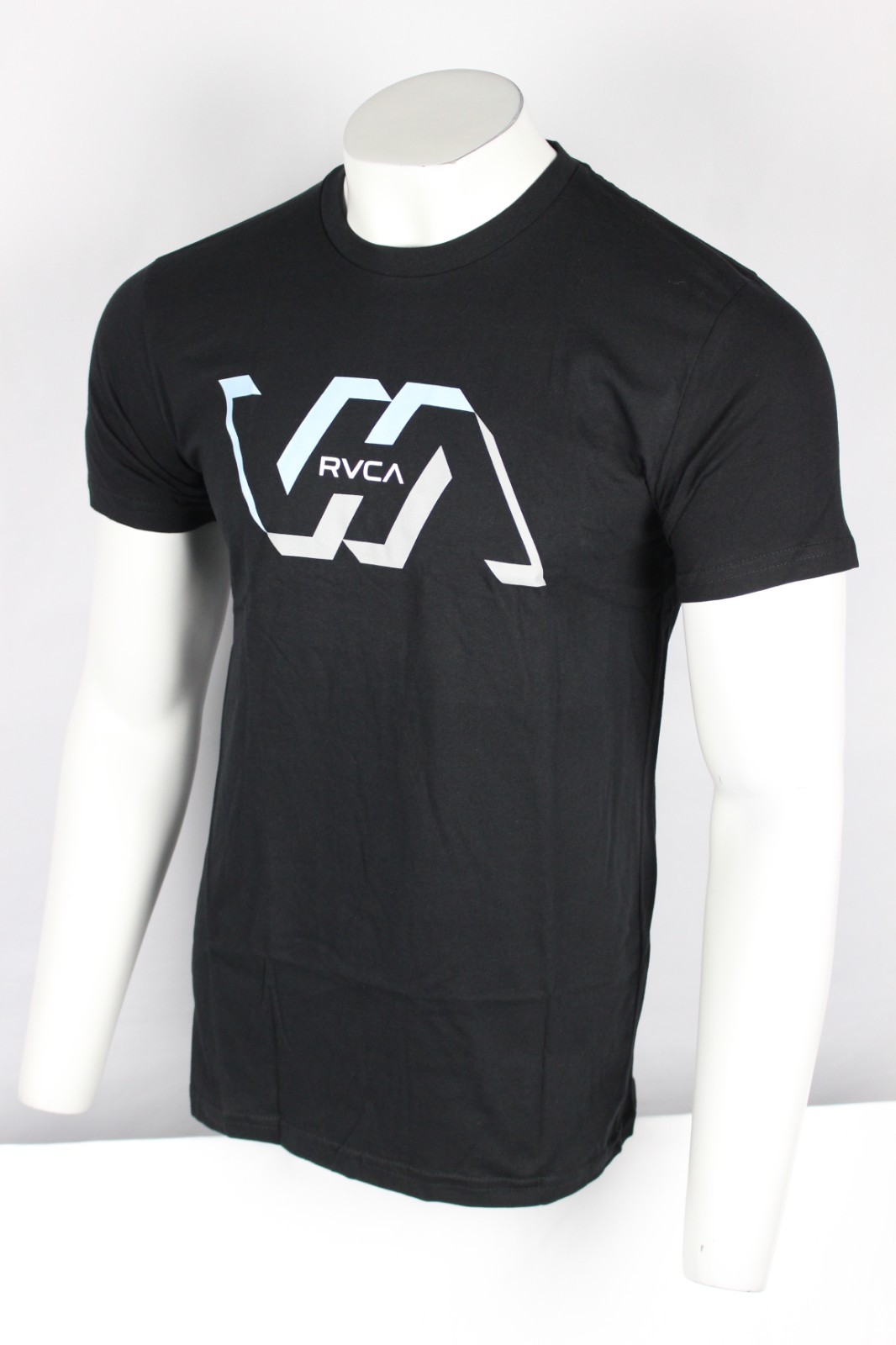 RVCA Men’s Memory Graphic T Shirt Short Sleeve Black Gray/Blue Logo 100% Cotton