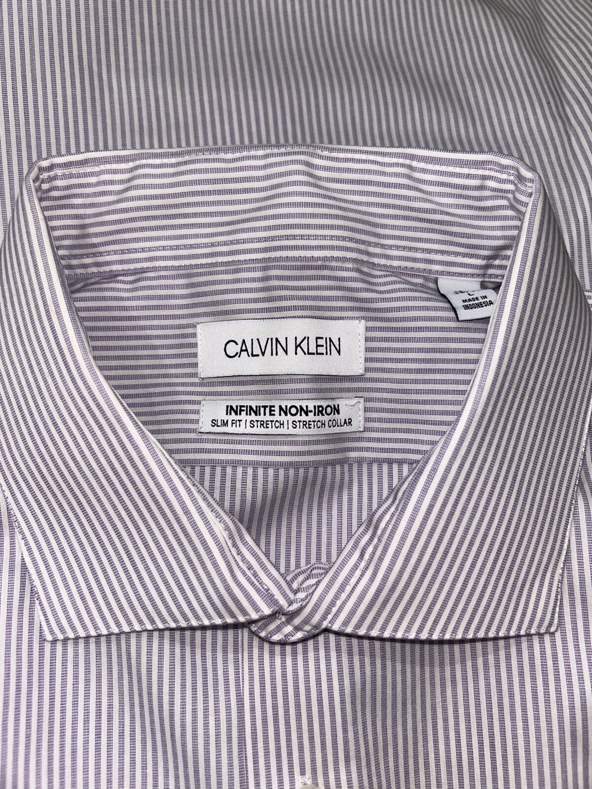321 Calvin Klein Infinite Non-Iron Slim Fit Stretch Purple Striped Button-Down L