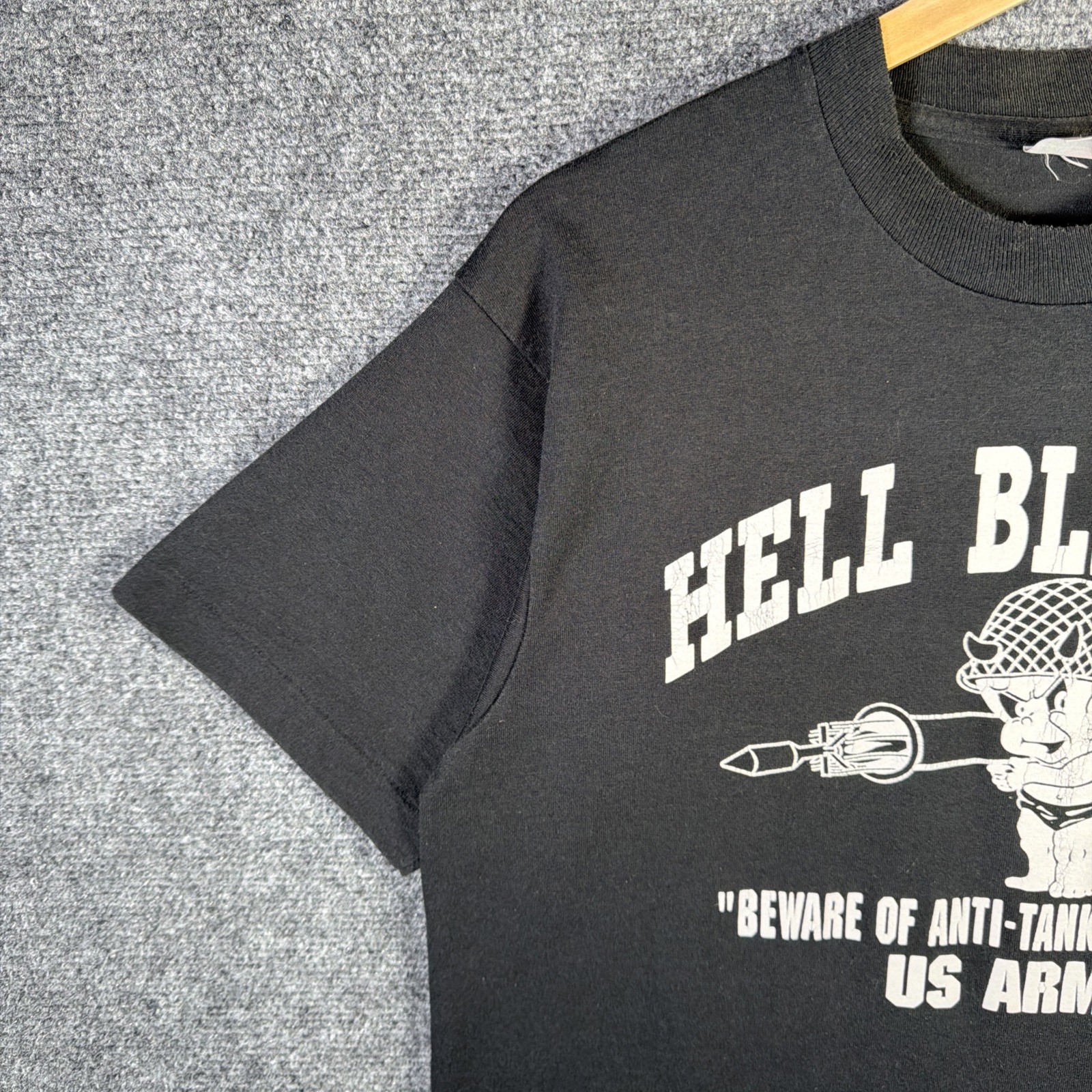 Vintage Army Shirt Medium Black Hell Blaster Cartoon Parody War Military 90s USA