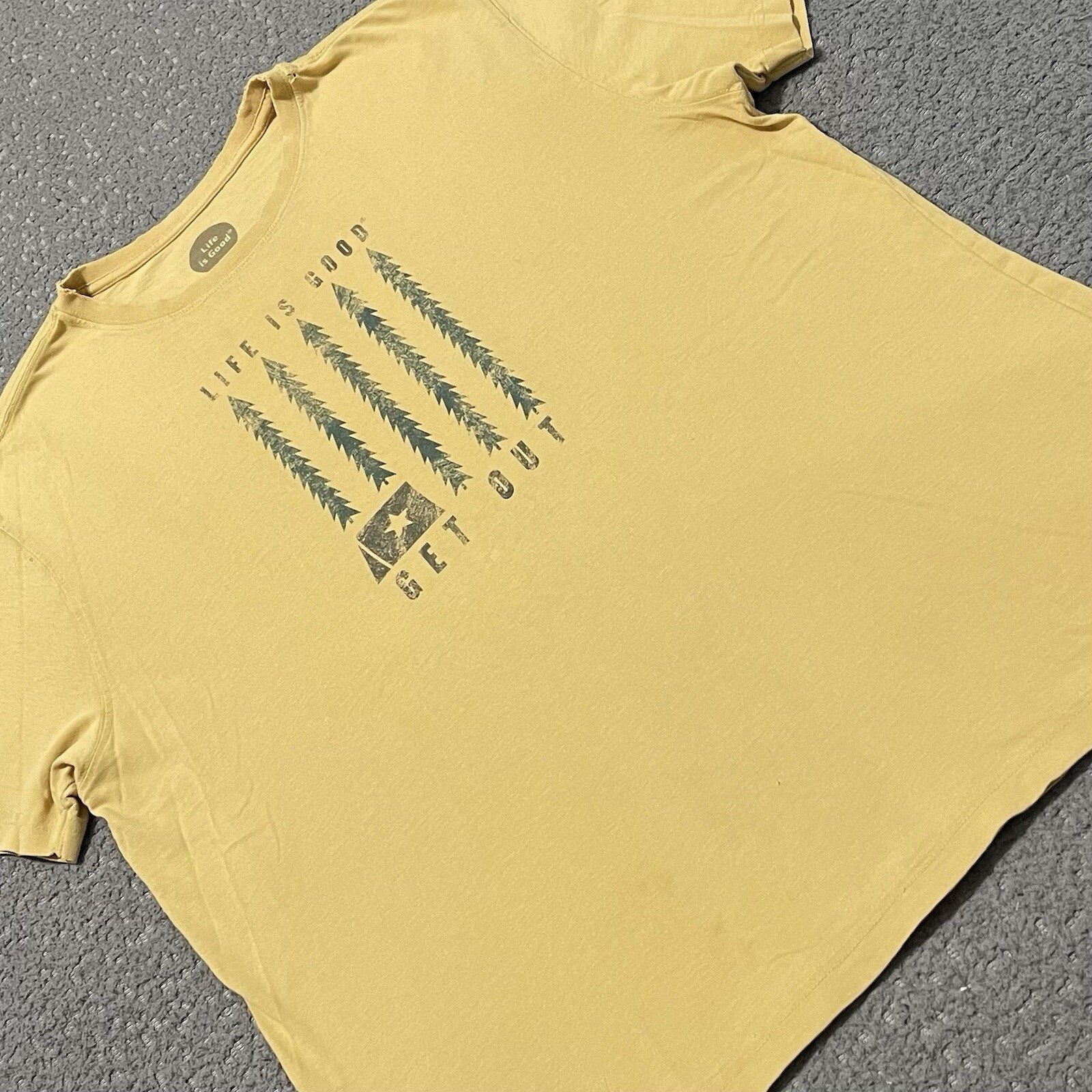 Life is Good T Shirt Mens L Yellow Get Out Outdoor Classic Fit Short Sleeve Tee