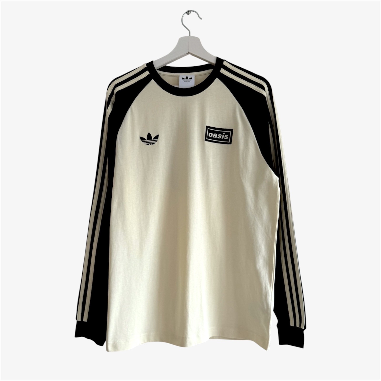 Adidas x Oasis Tour 3 Stripes Long Sleeve T Shirt Cream Black Men M
