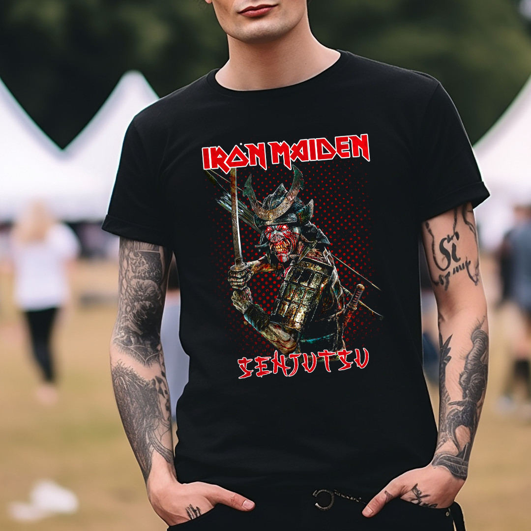 Iron Maiden Senjutsu Graphic Black T-Shirt Eddie Samurai Heavy Metal Band Tees