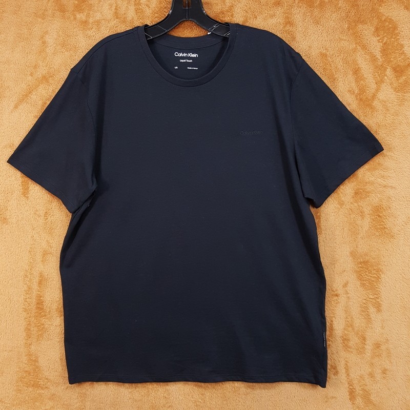 CALVIN KLEIN Shirt Mens Large Black Cotton Liquid Touch Crew Logo T-Shirt Tee