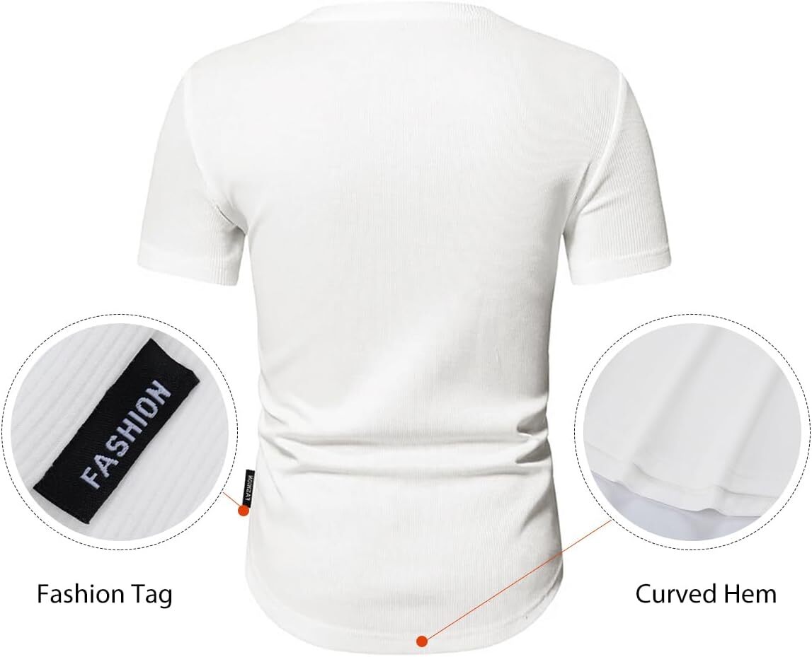 Men’s Muscle Slim Henley Shirts Crewneck Longline Athletic Gym Workout