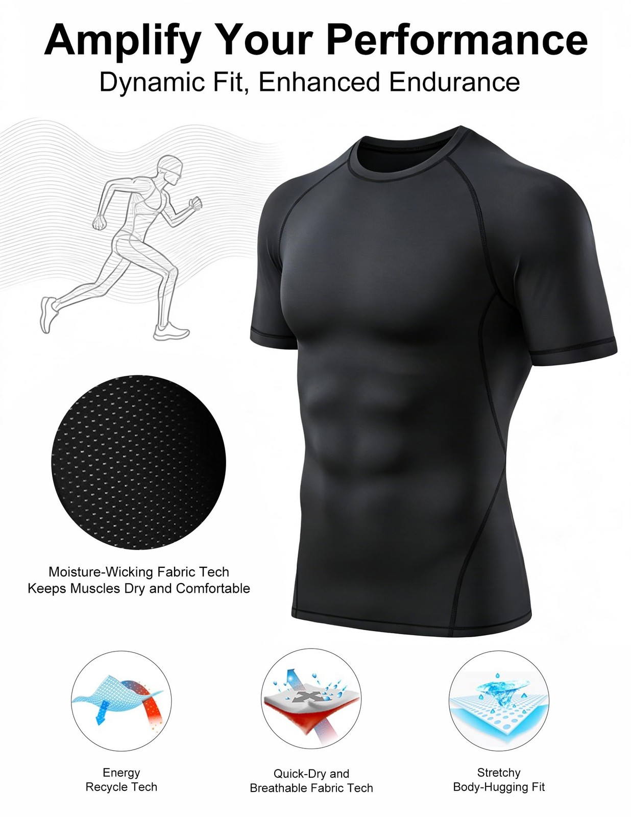 4 Pack Men’s Compression Shirts Short Sleeve Cool Dry Workout TShirt Undershi…
