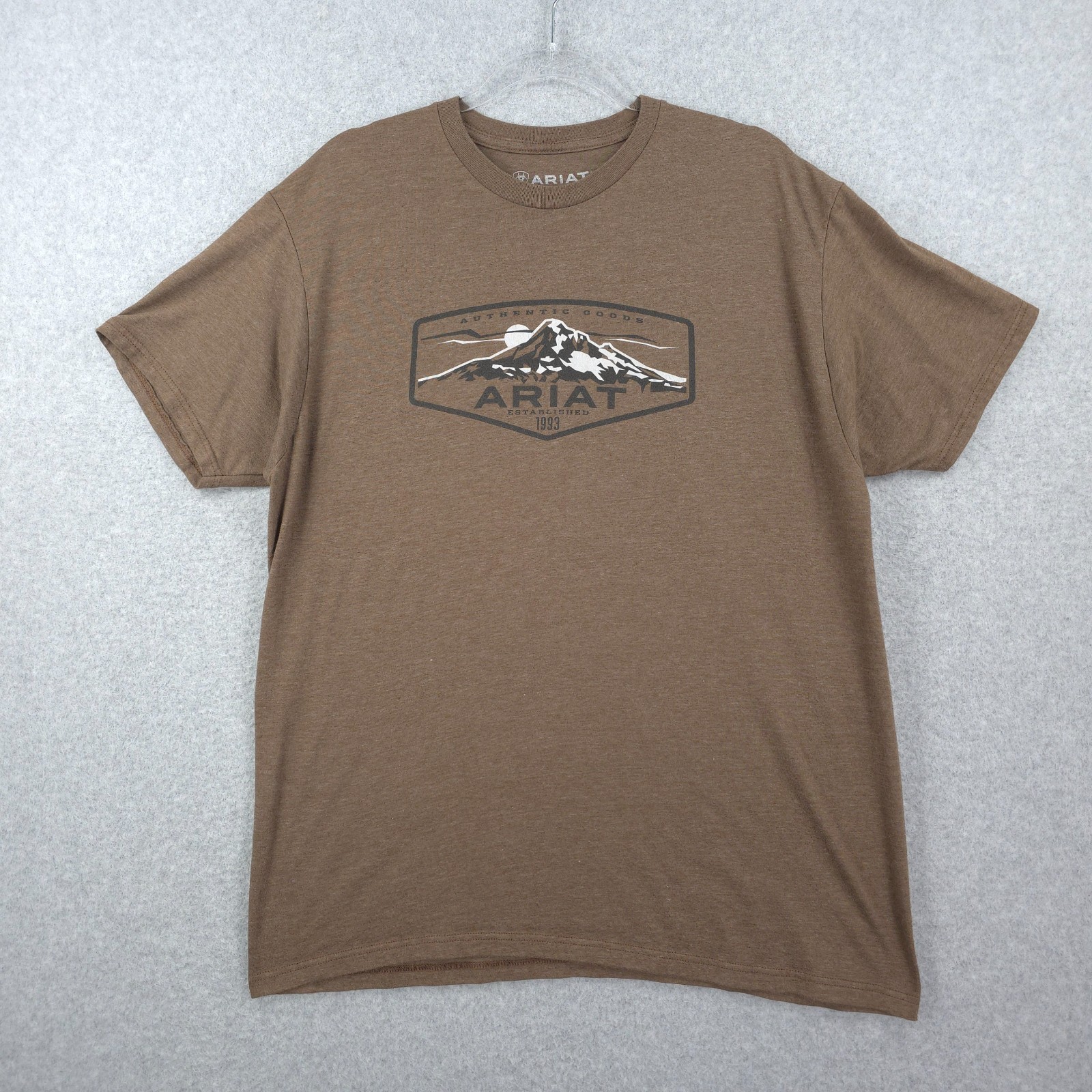 Ariat Shirt Mens XL Brown Short Sleeve Mountain Logo Heathered Tee Buckle