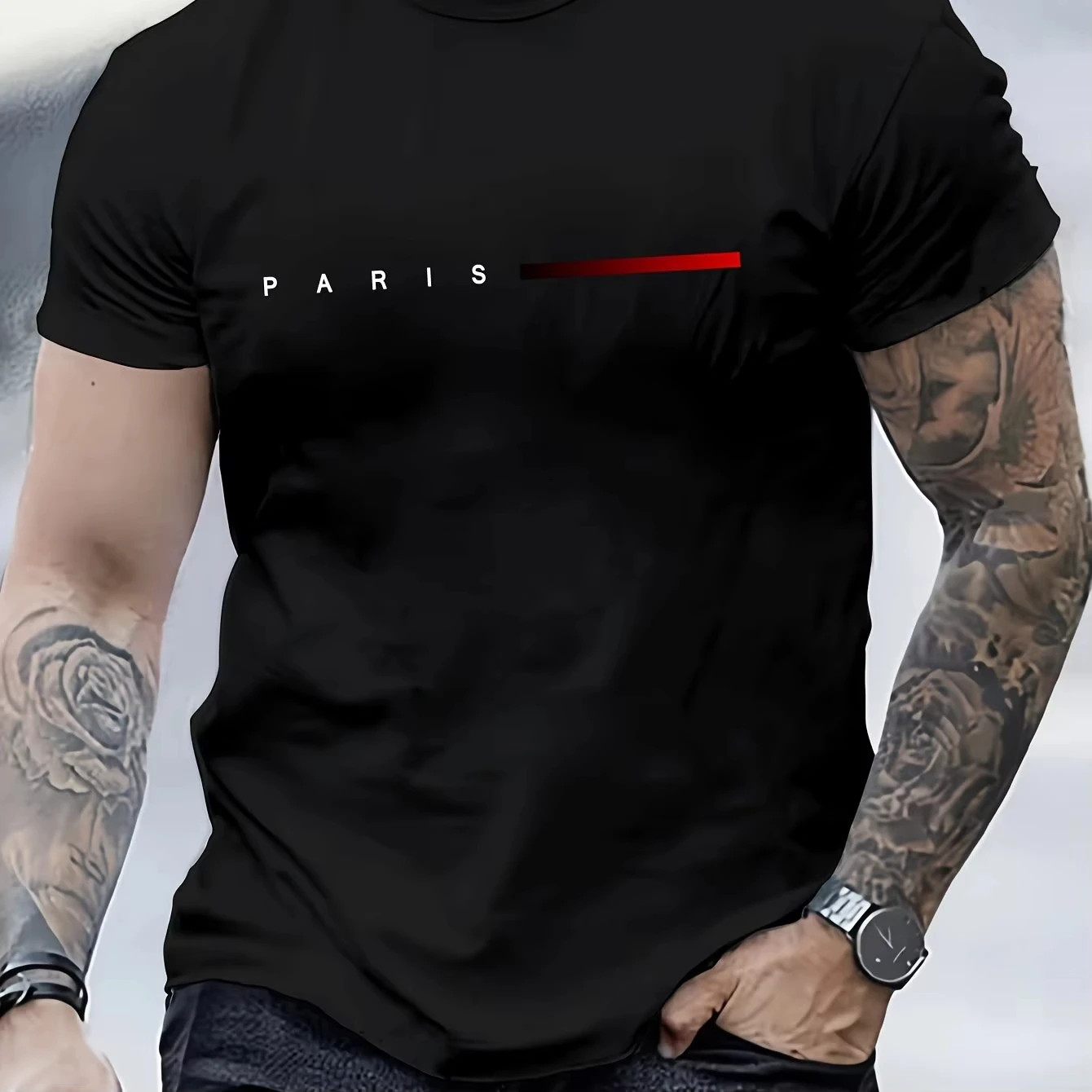 Men’s T-Shirt Summer Loose PARIS Creative Letter Print Casual Slim Fit Round