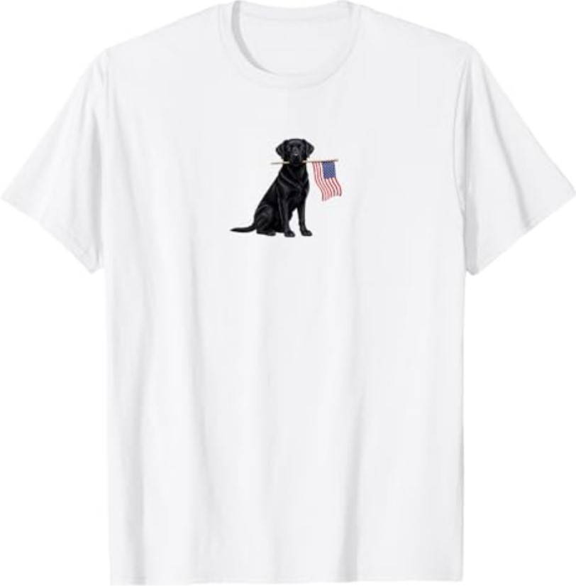 Black Labrador Retriever Holding American USA Flag 4 of July T-Shirt