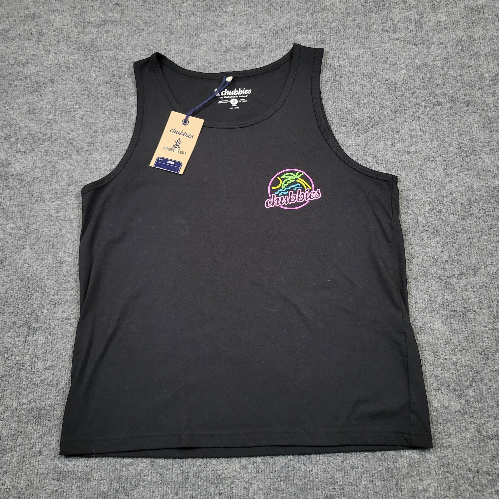 Chubbies Shirt Mens Small Black Neon Dream Tank Top Tropical Beach Graphic Tee
