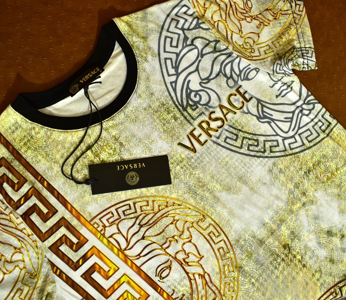 Versace Men’s Split Medusa Graphic T-Shirt Multicolor Greek Key Tee Size 2XL