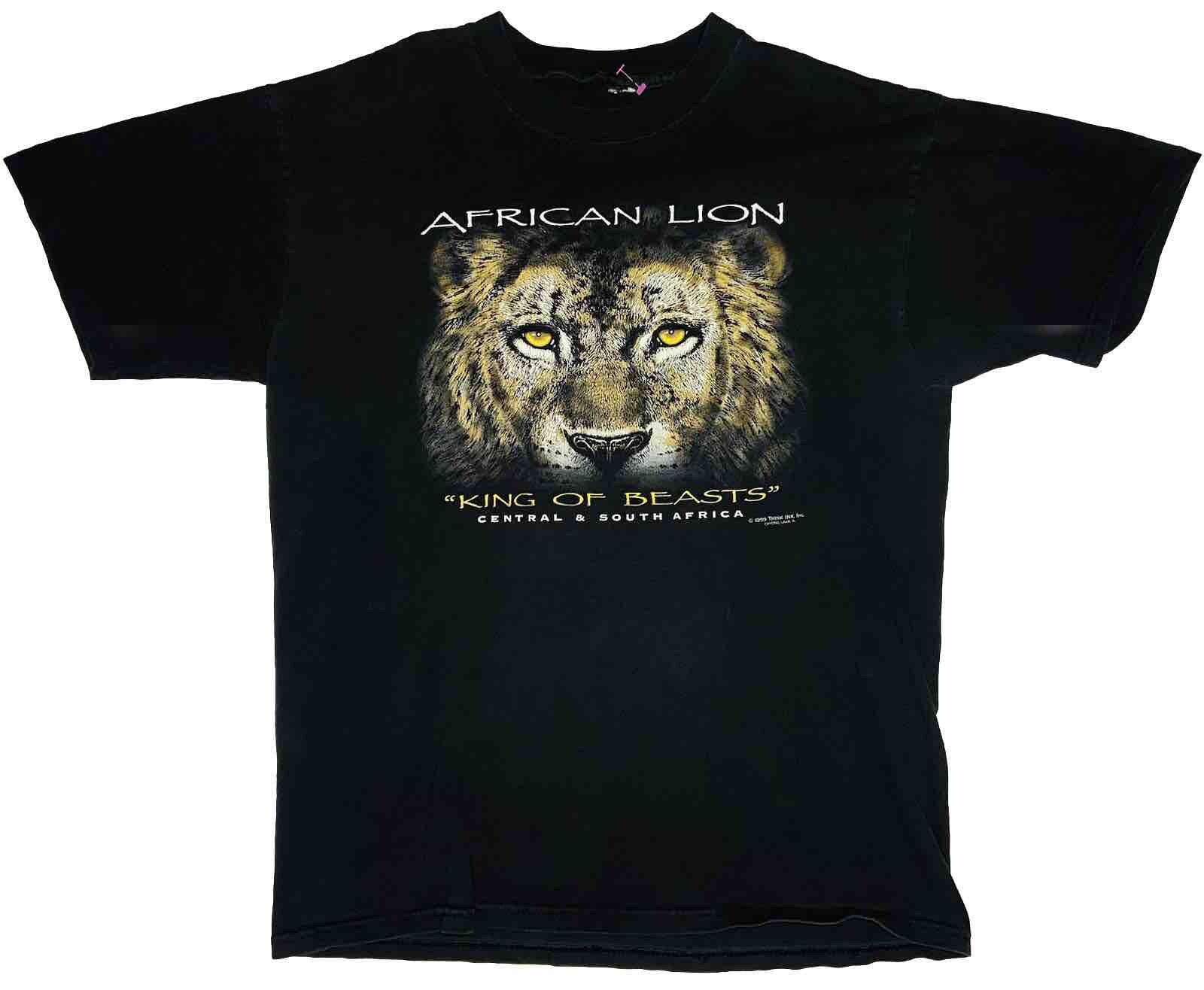 *VTG* Think Ink, Inc. 1999 African Lion ‘King Of Beasts’ Africa Black Shirt; L