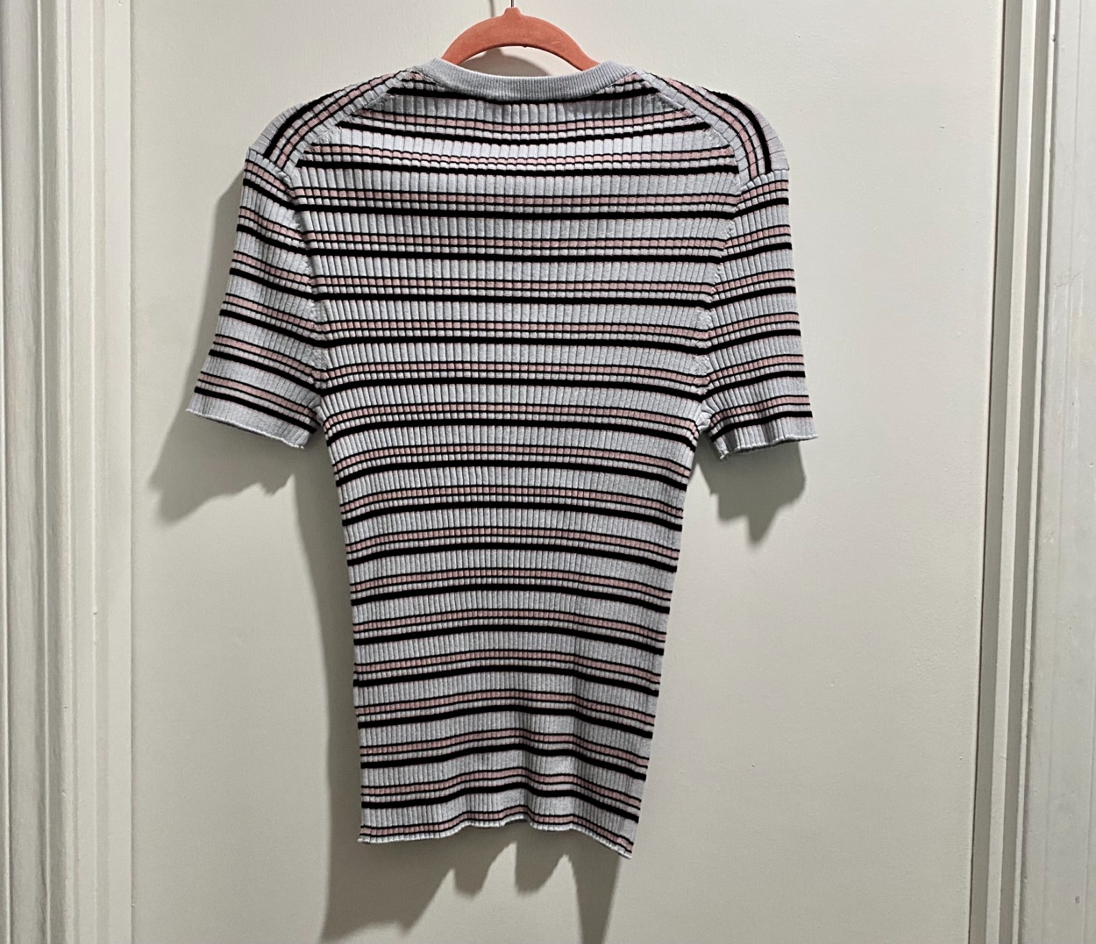 Men Zara Rib Chunky Cotton Fitted Striped Retro Preppy Party Sweater Tee Top M