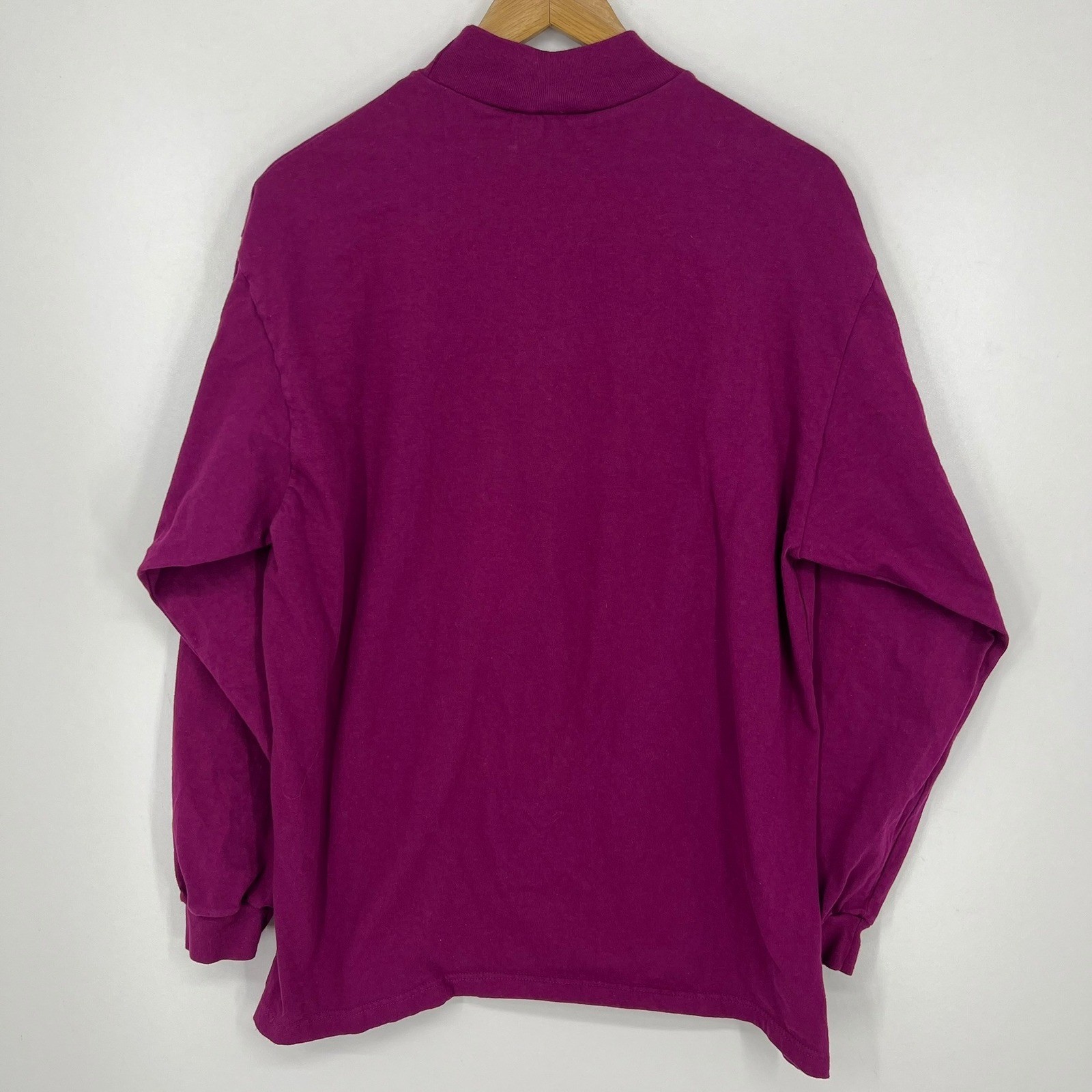 Vintage Hanes Activewear Mens Large Magenta Purple Mock Neck Cotton Shirt USA